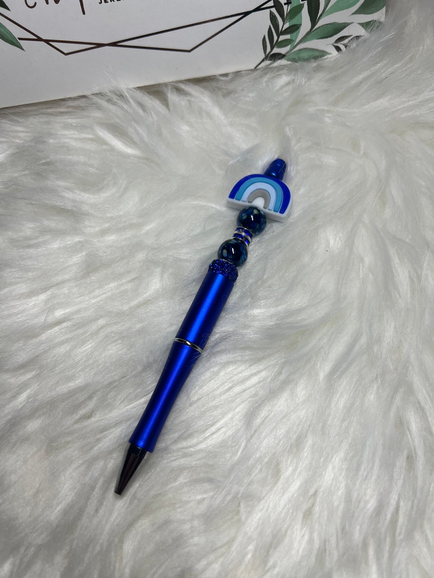 Blue Rainbow Beaded Pen