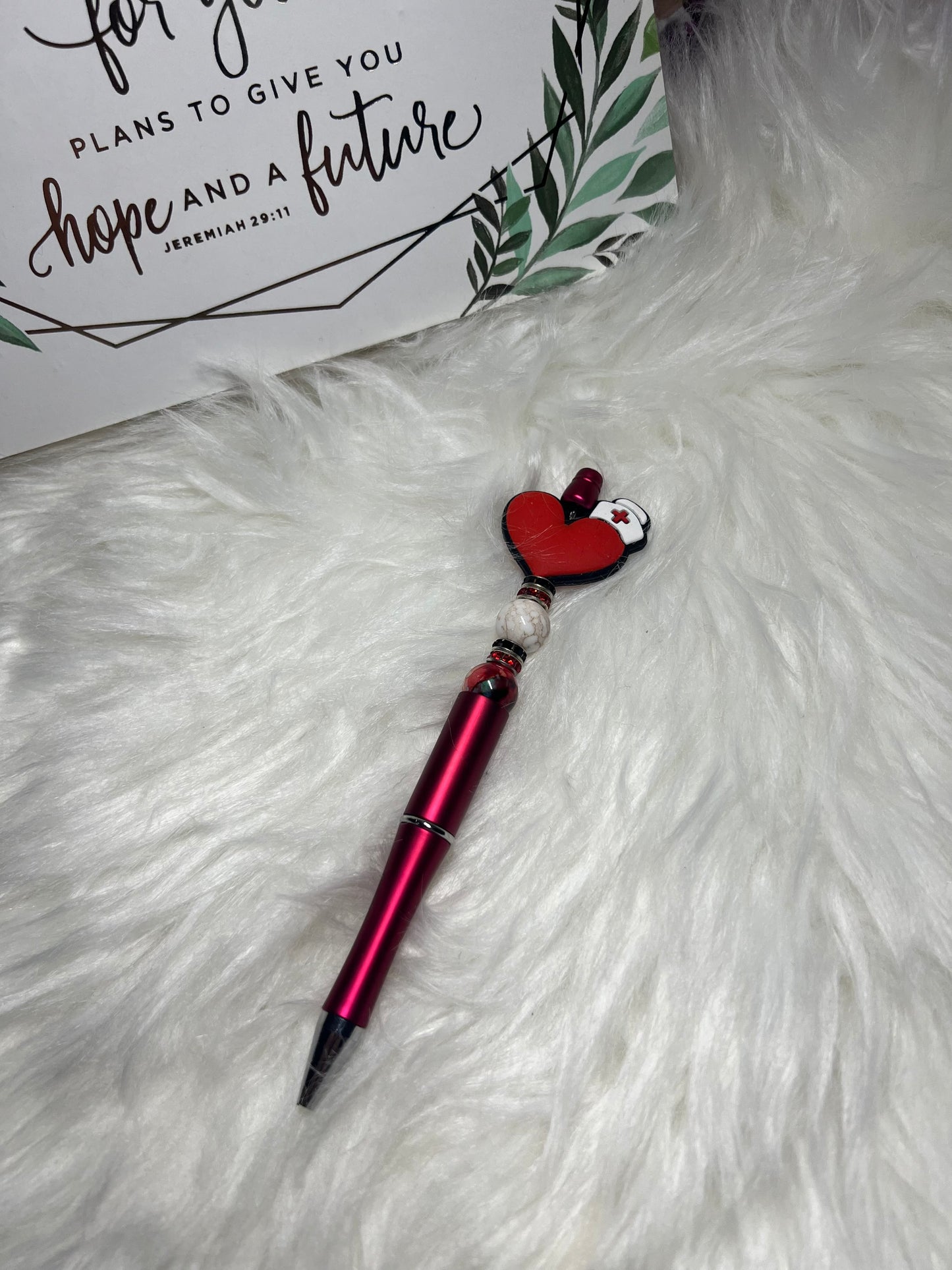 Heart with Nurse Hat Beaded Pen