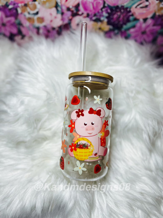 Strawberry Piglet Glass Cup